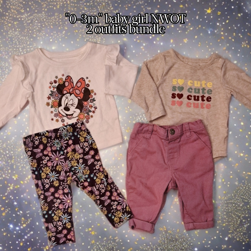 "0-3m" baby girl NWOT 2 outfit bundle 🐰🩷